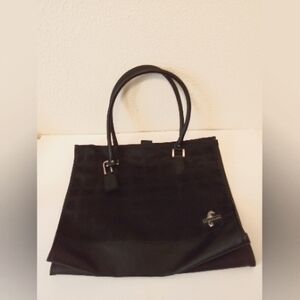 Atlantic Black Silver Nylon Faux Leather Zip Tote Travel Shoulder Bag